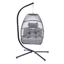 Outdoor Patio Wicker Folding Hanging Chair,Rattan Swing Hammock Egg Chair With Cushion And Pillow - Atlantic Fine Furniture Inc