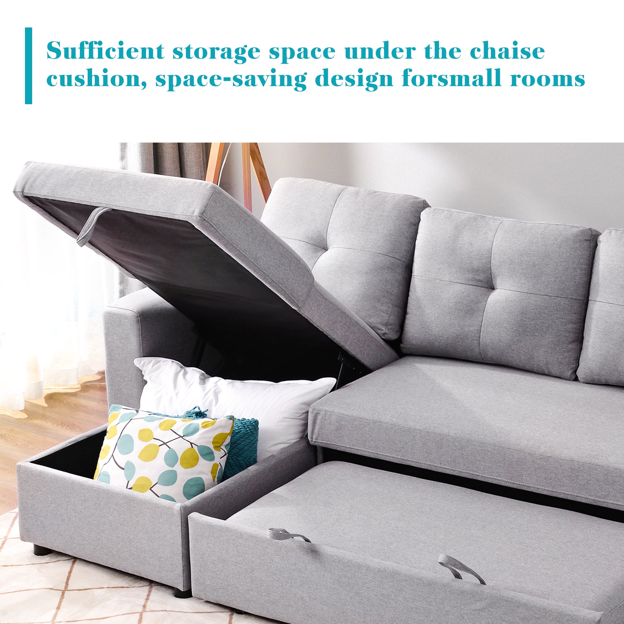 [VIDEO] 90" Reversible Pull out Sleeper L-Shaped Sectional Storage Sofa Bed,Corner sofa-bed with Storage Chaise Left/Right Handed - Atlantic Fine Furniture Inc