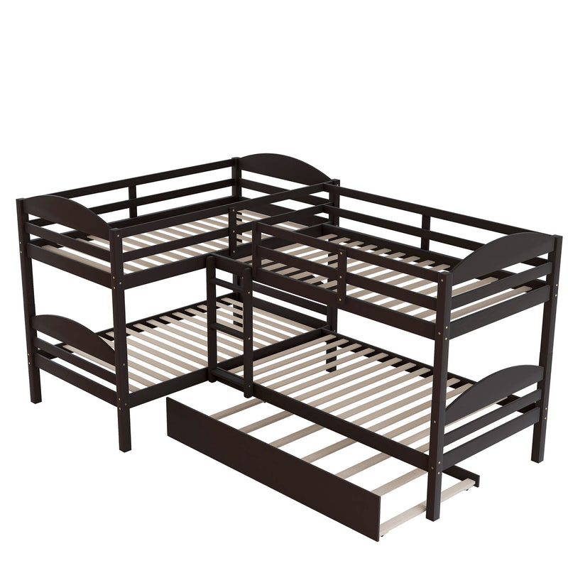 Twin L-Shaped Bunk Bed With Trundle - Espresso