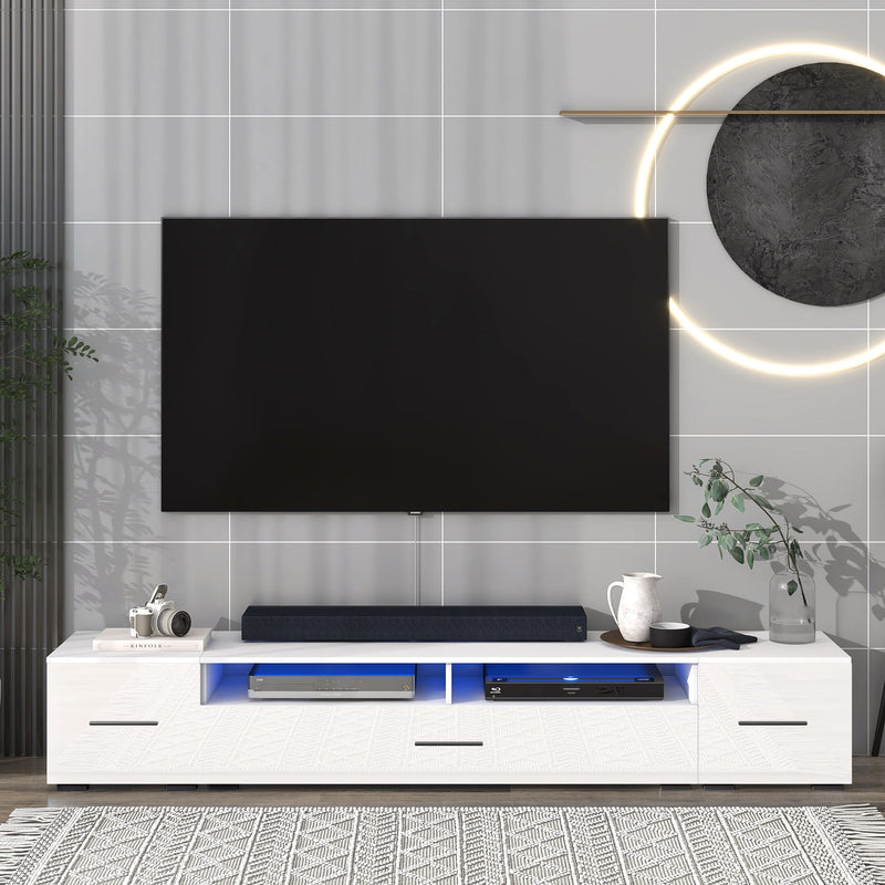 On-Trend Extended, Minimalist Design TV Stand With Color Changing LED Lights, Modern Universal Entertainment Center, High Gloss TV Cabinet For 90 /" TV, White