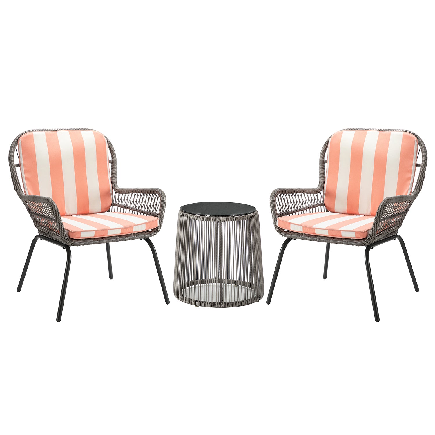 Messina Patio Bistro Set 3 Piece Outdoor Rattan Seating Group with Cushions - Atlantic Fine Furniture Inc