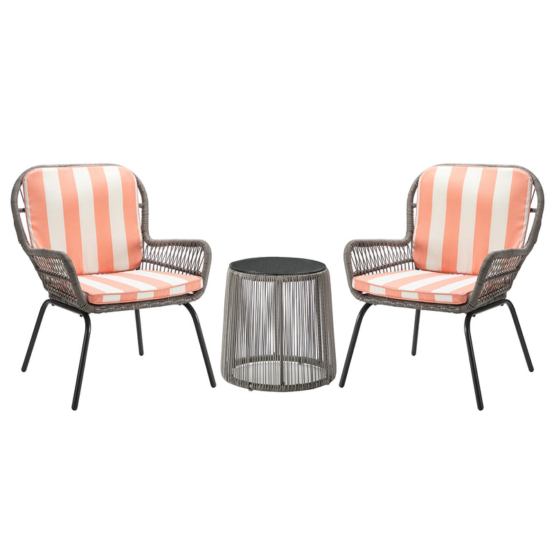 Messina Patio Bistro Set 3 Piece Outdoor Rattan Seating Group with Cushions - Atlantic Fine Furniture Inc