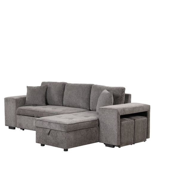 Orisfur. 104" L-Shape 3 Seat Reversible Sectional Couch, Pull Out Sleeper Sofa with Storage Chaise and 2 Stools for Living Room Furniture Set - Atlantic Fine Furniture Inc