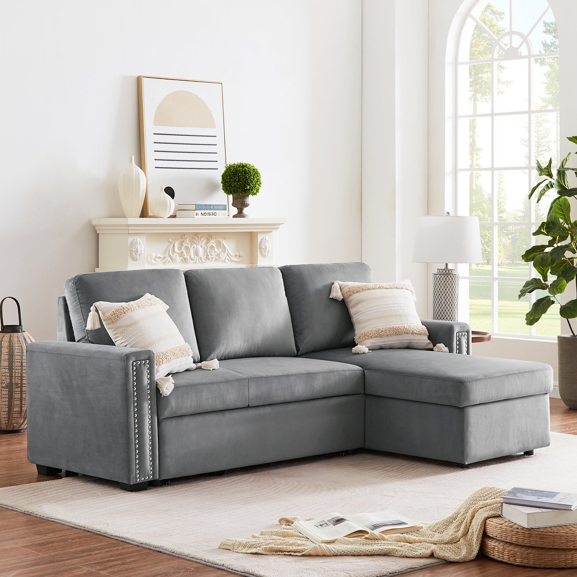 Orisfur. 83" Pull Out Sleeper Sofa Reversible L-Shape 3 Seat Sectional Couch with Storage Chaise for Living Room Furniture Set (Old SKU: SG000408AAA) - Atlantic Fine Furniture Inc