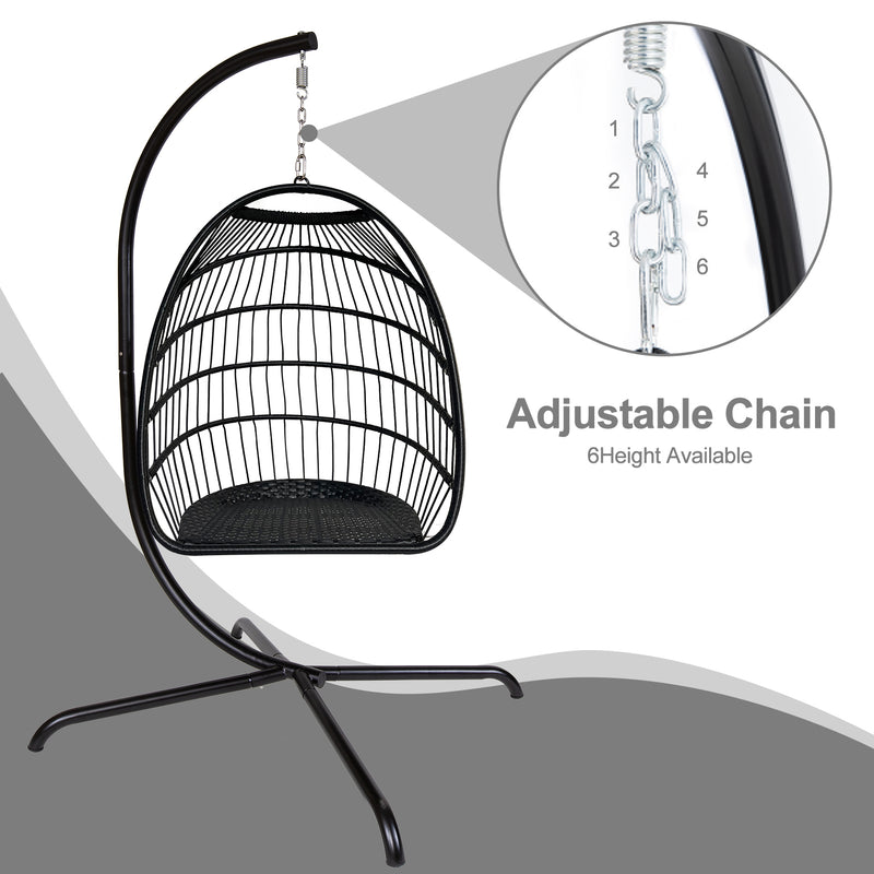 Swing Egg Chair with Stand Indoor Outdoor Wicker Rattan Patio Basket Hanging Chair with C Type bracket , with cushion and pillow,Patio Wicker folding Hanging Chair( Black New arrivals within 10 days) - Atlantic Fine Furniture Inc