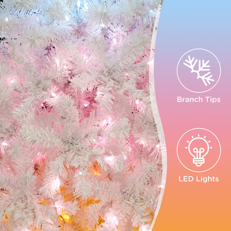 6Ft Artificial Christmas Tree With 300 Led Lights And 600 Bendable Branches, Christmas Tree Holiday Decoration, Decorated Tree With Tri-Color Led Lights