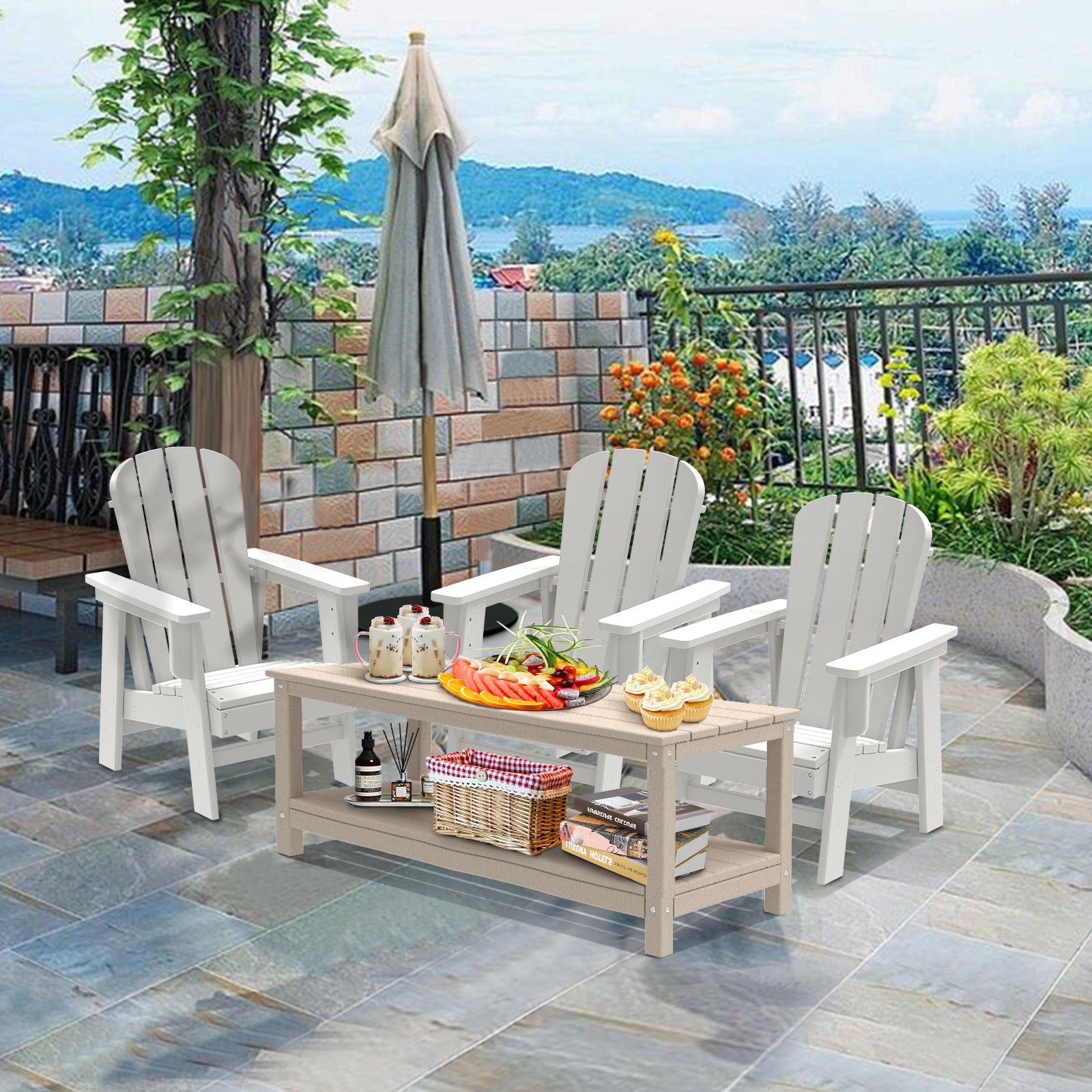 Small Size Adirondack Chair, Plastic Adirondack Chair Fire Pit Chair, Plastic Adirondack Chair, Weather Resistant, White，1 piece - Atlantic Fine Furniture Inc