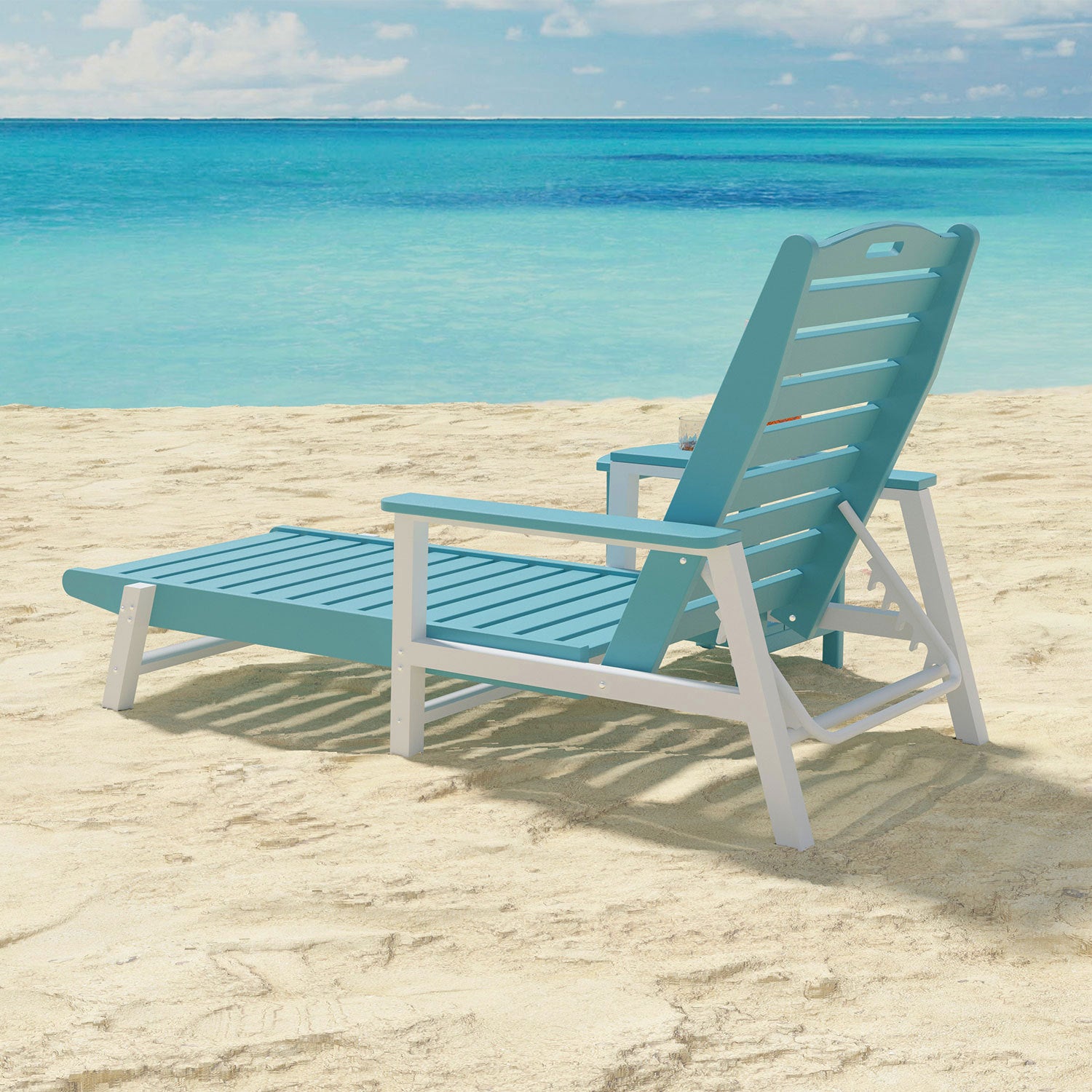 HDPE Adirondack chaise lounge Chair, Blue+White - Atlantic Fine Furniture Inc