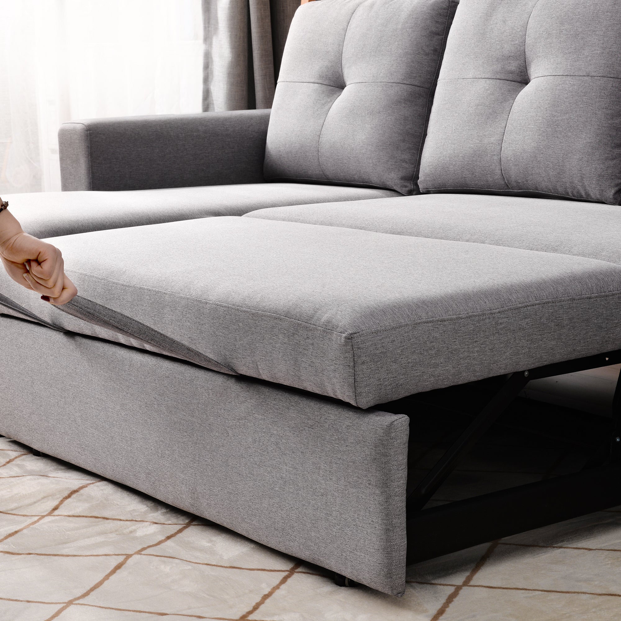 [VIDEO] 90" Reversible Pull out Sleeper L-Shaped Sectional Storage Sofa Bed,Corner sofa-bed with Storage Chaise Left/Right Handed - Atlantic Fine Furniture Inc