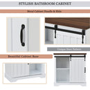 Bathroom Storage Cabinet, Freestanding Accent Cabinet, Sliding Barn Door, Thick Top, Adjustable Shelf, White and Brown - Atlantic Fine Furniture Inc