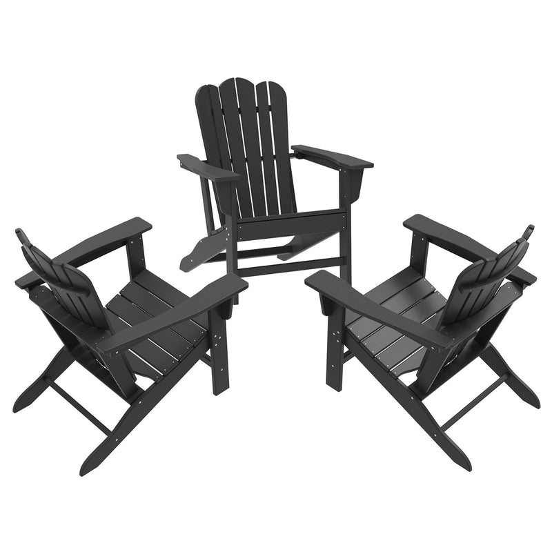 Combo for Family: 2 Plastic Adirondack Chairs & an Outdoor Side Table.  Outdoor Adirondack Chair Patio Lounge Chairs Classic Design (Black)