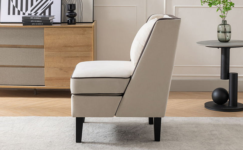 Velvet Upholstered Accent Chair With Cream Piping, Cream And Black