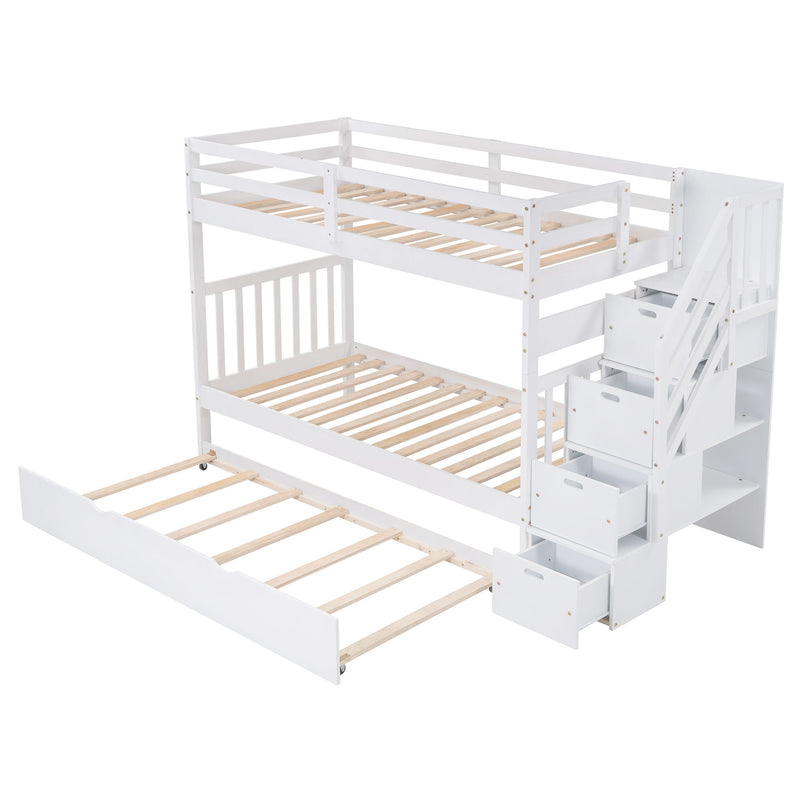 Twin Over Twin/Full Bunk Bed With Twin Size Trundle (White)