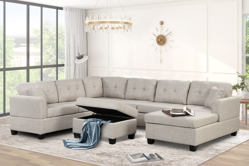 121.3" Oversized Sectional Sofa With Storage Ottoman, U Shaped Sectional Couch With 2 Throw Pillows For Large Space Dorm Apartment