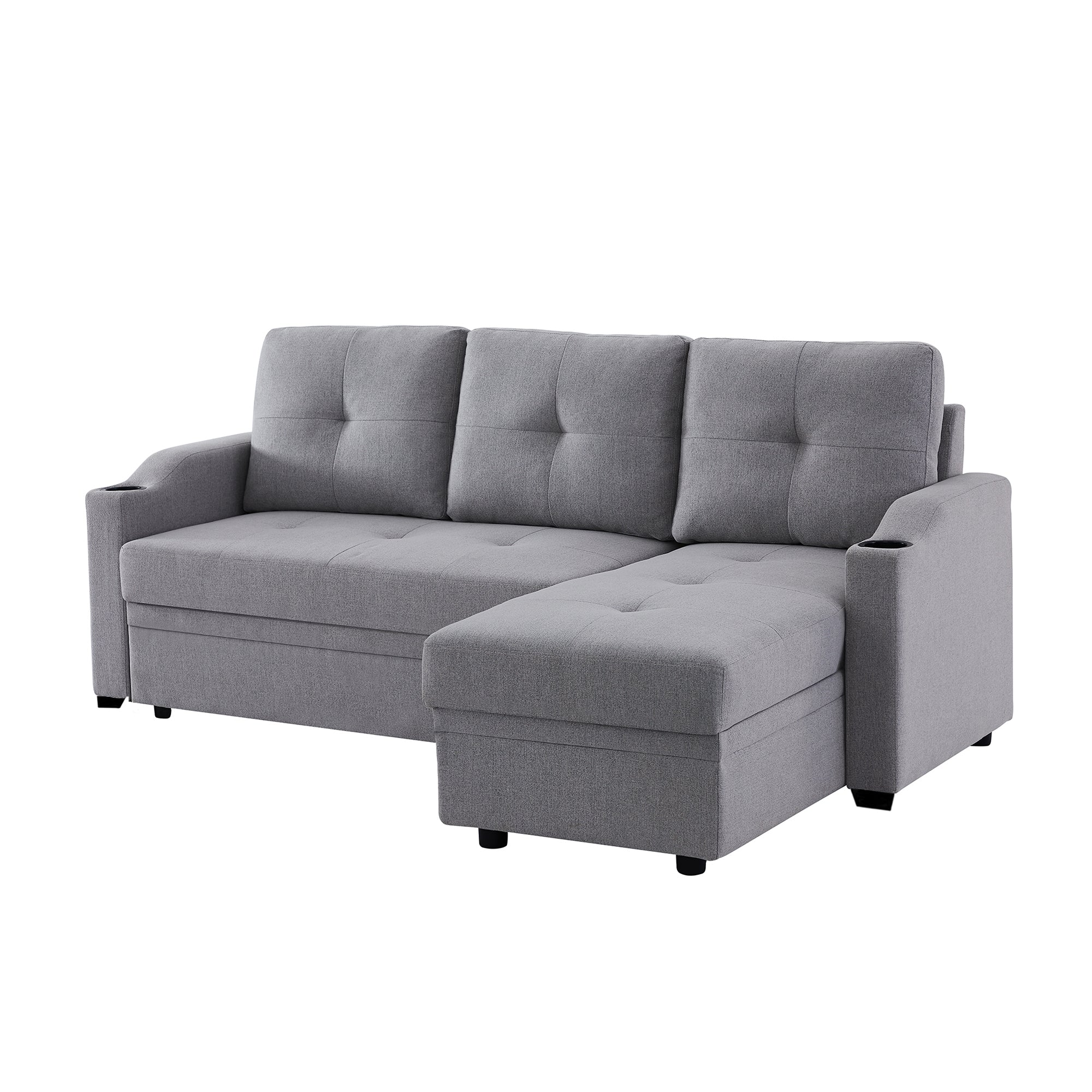 Orisfur. 81" Sleeper Sofa Bed Reversible Sectional Couch with Storage Chaise and Two Cup Holders for Living Room Furniture Set - Atlantic Fine Furniture Inc