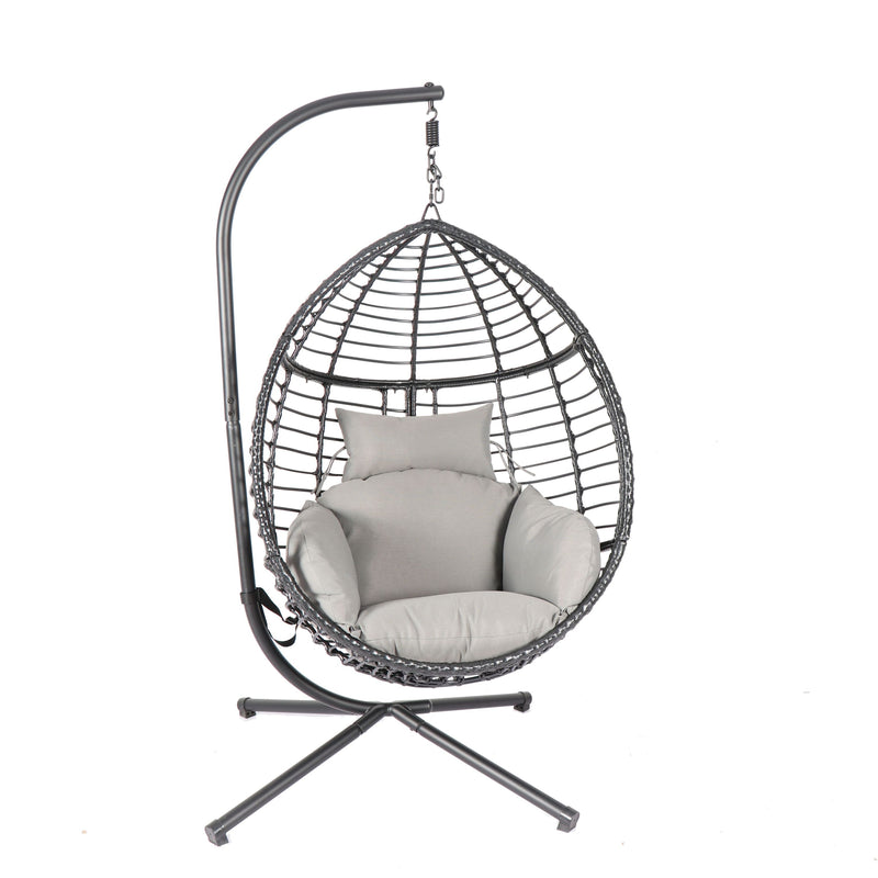 Egg Swing Chair with Stand, 300 LBS Capacity, With Comfortable Cushion, 37.4x37.4x76.77 (Grey)