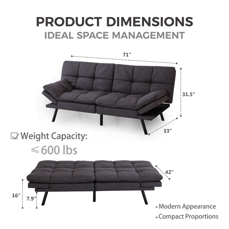 Convertible Memory Foam Futon Couch Bed, Modern Folding Sleeper Sofa-SF267FADGY - Atlantic Fine Furniture Inc