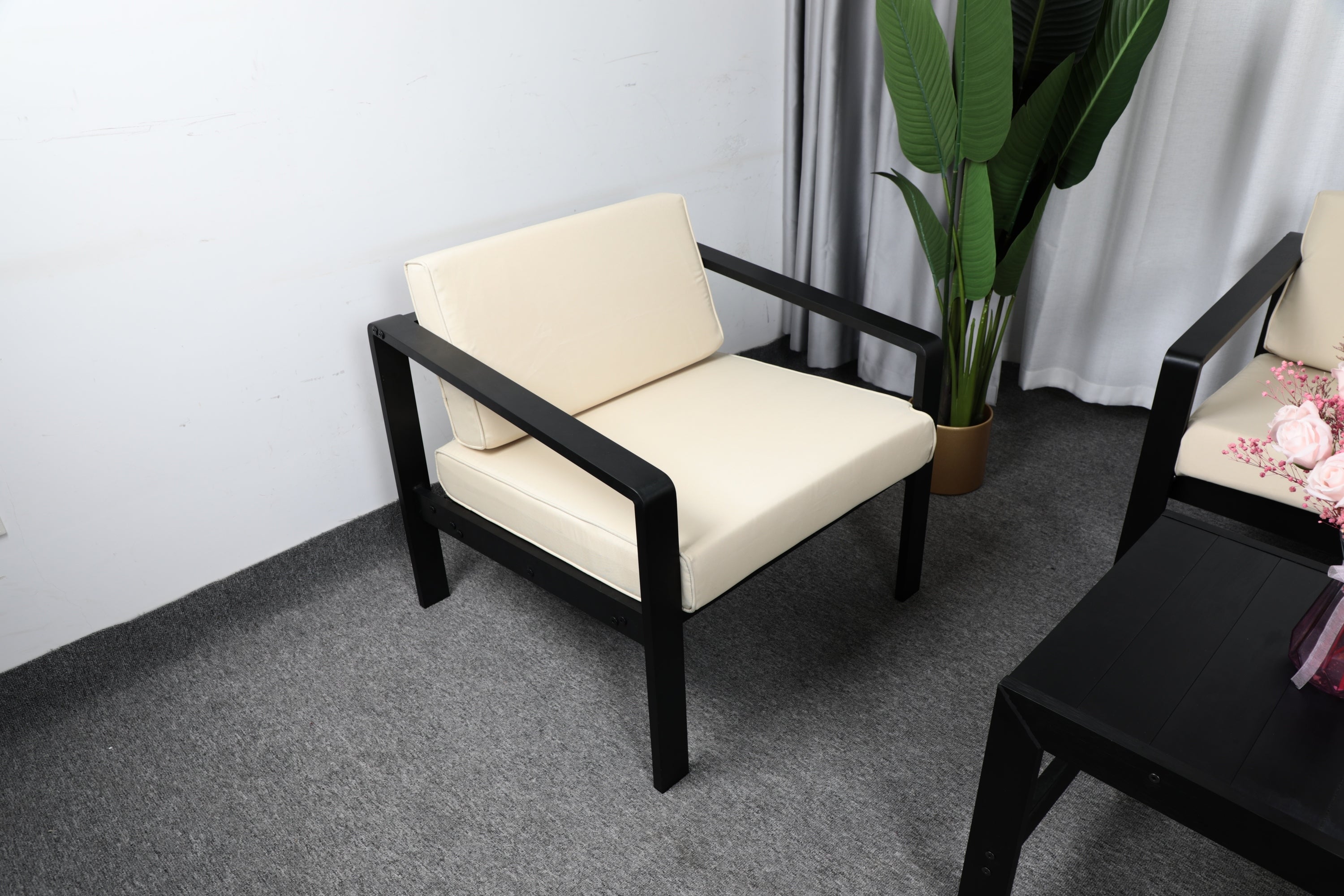 Outdoor Patio Furniture Single Armchair with Cushions in stripe for Restaurant Outdoor courtyard Garden Open-air balcony Poolside,Black aluminum fram,Modern Design - Atlantic Fine Furniture Inc