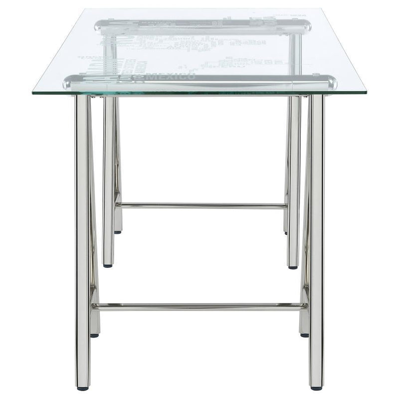 Patton - World Map Writing Desk - Nickel And Printed Clear