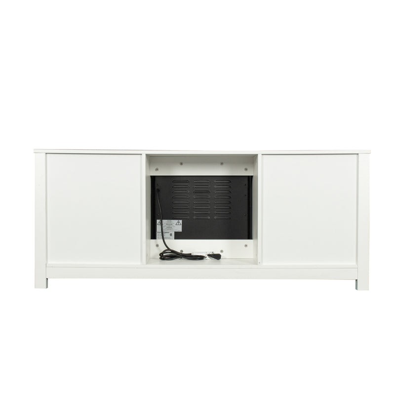 Farmhouse TV Stand, Fireplace TV Stand, Wood Entertainment Center Media Console with Storage,White