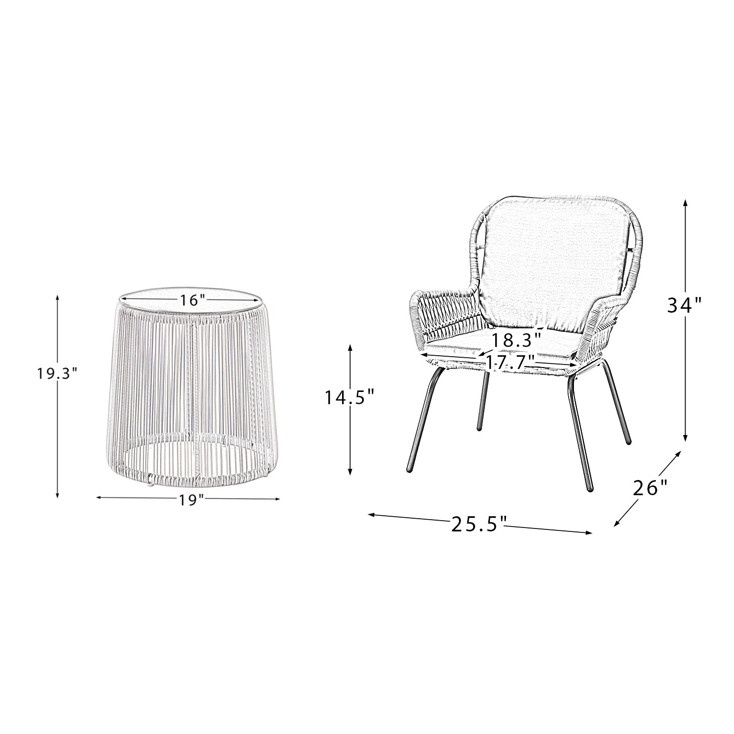 Messina Patio Bistro Set 3 Piece Outdoor Rattan Seating Group with Cushions - Atlantic Fine Furniture Inc
