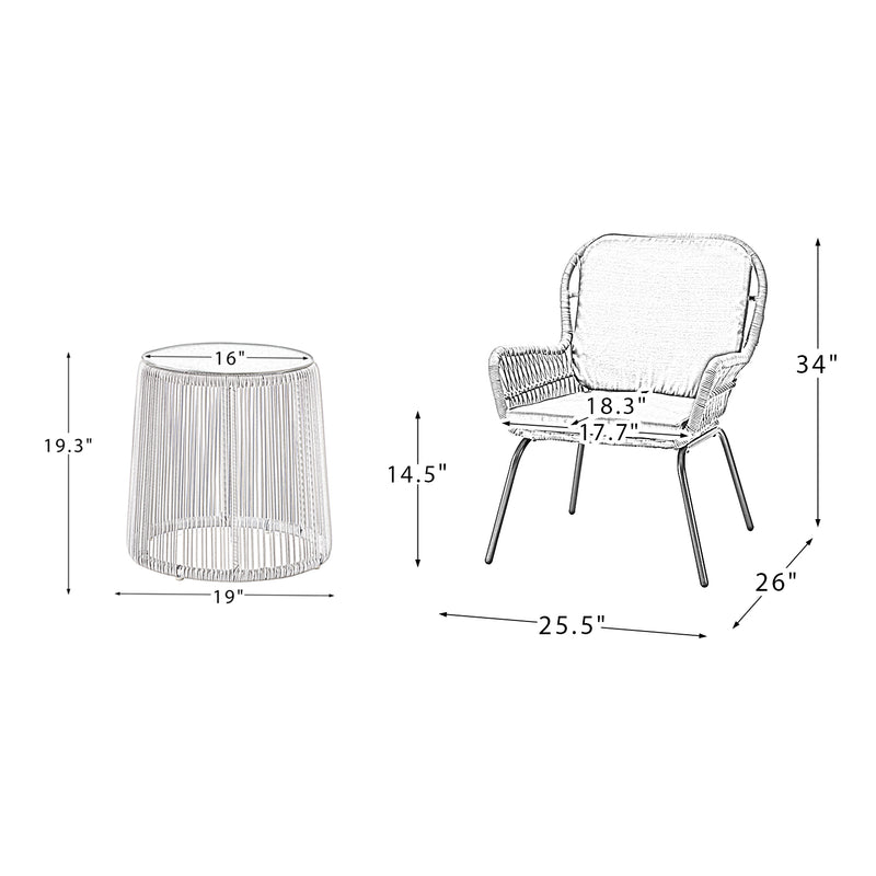 Messina Patio Bistro Set 3 Piece Outdoor Rattan Seating Group with Cushions - Atlantic Fine Furniture Inc