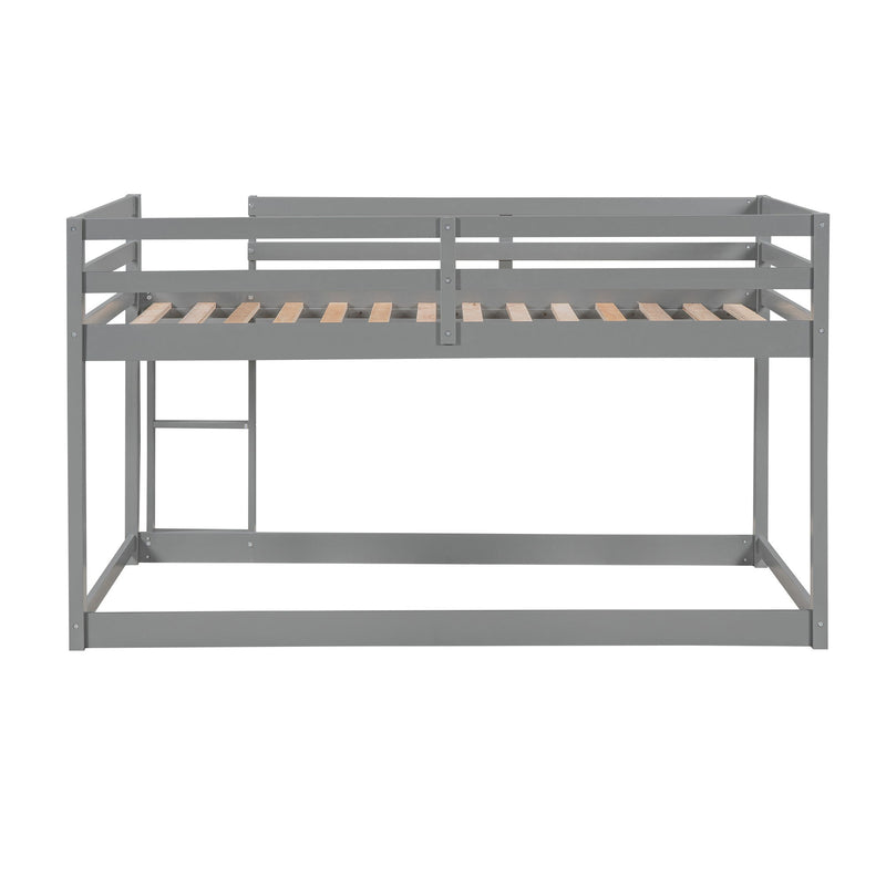 Twin Over Twin Floor Bunk Bed With Ladder - Gray