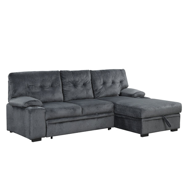 Orisfur. Modern Padded Upholstered  Sofa Bed Sleeper Sectional Sofa with Storage Chaise and Cup Holder for Living Room Furniture Set - Atlantic Fine Furniture Inc