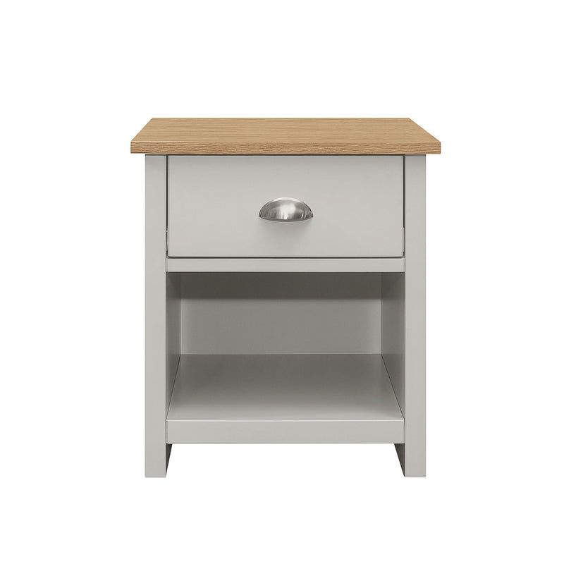 Country Gray Solid One Drawer Nightstand Side Table With Oak Top