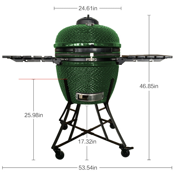 The spot/TOOPO 24inch Barbecue Charcoal Grill, Ceramic Kamado Grill with Side Table, Suitable for Camping and Picnic,GREEN