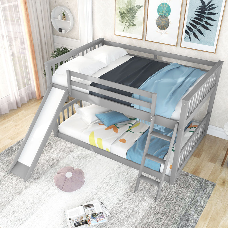 Full Over Full Bunk Bed With Convertible Slide And Ladder - Gray