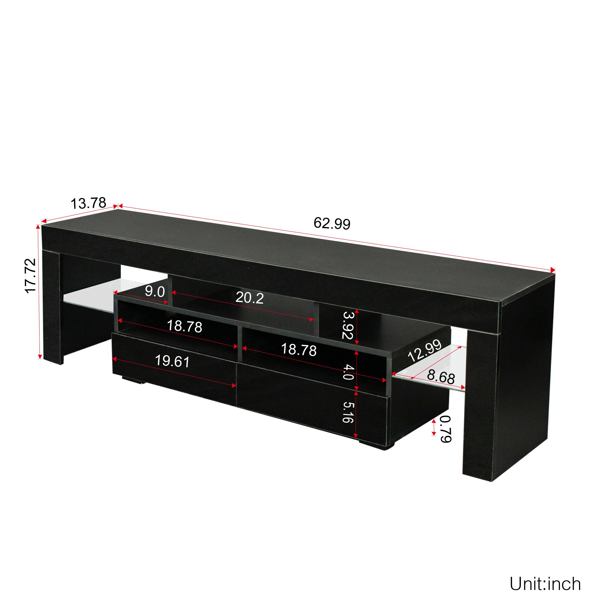 Living Room Furniture TV Stand Cabinet with 2 Drawers & 2 open shelves,20-color RGB LED lights with remote,Black - Atlantic Fine Furniture Inc