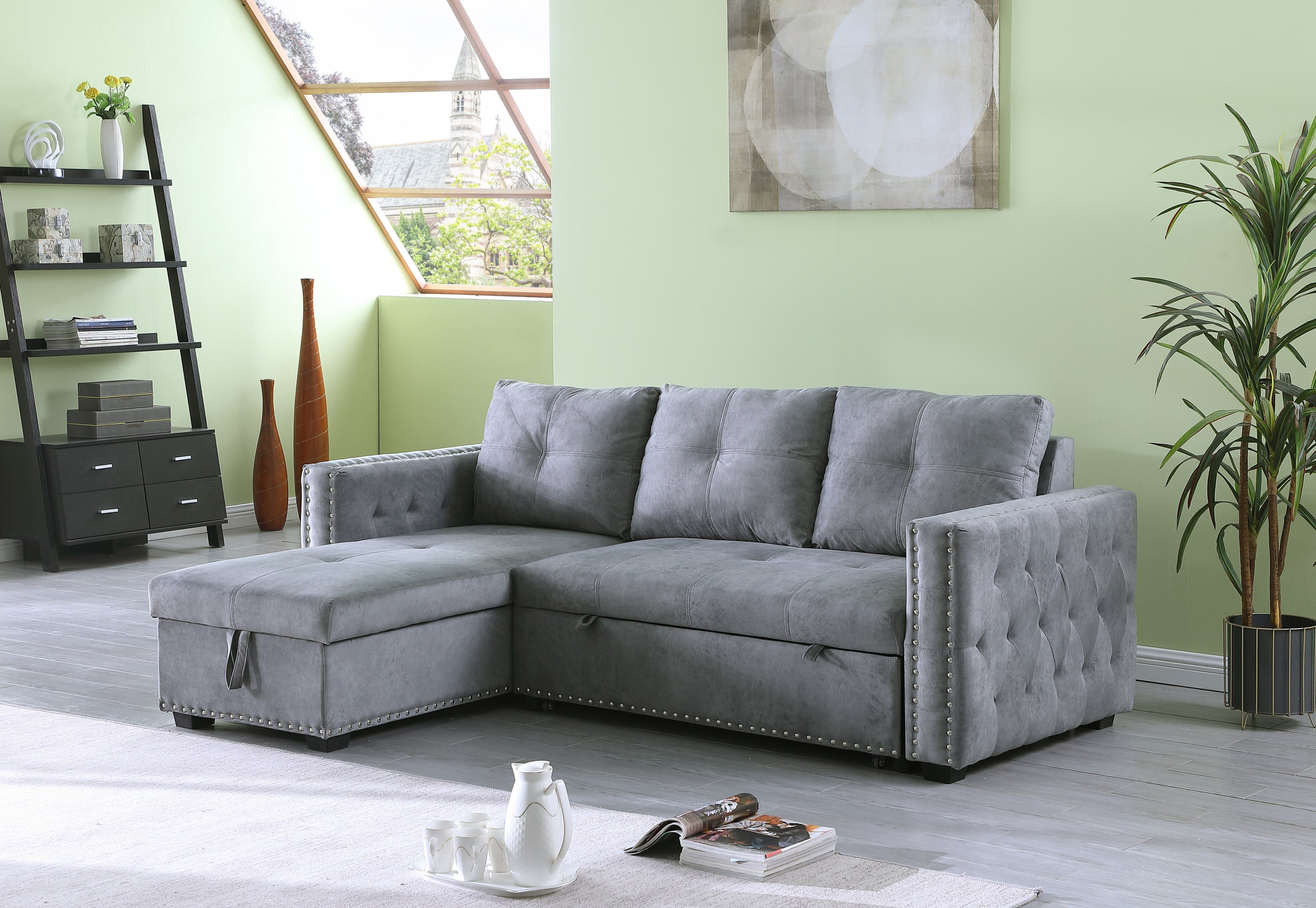 Reversible Sleeper Sectional Storage Sofa Bed,Corner Sofa-Bed With Storage,3 Seat Both Left Handed And Right Handed,Nailheaded - Atlantic Fine Furniture Inc