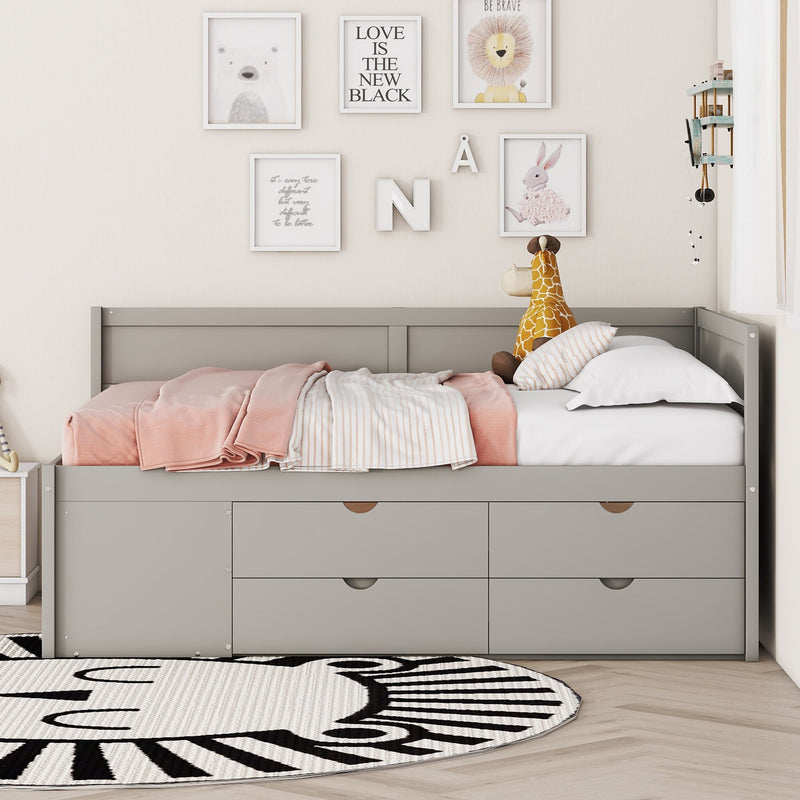 Full Size Daybed With Drawers And Shelves, Gray