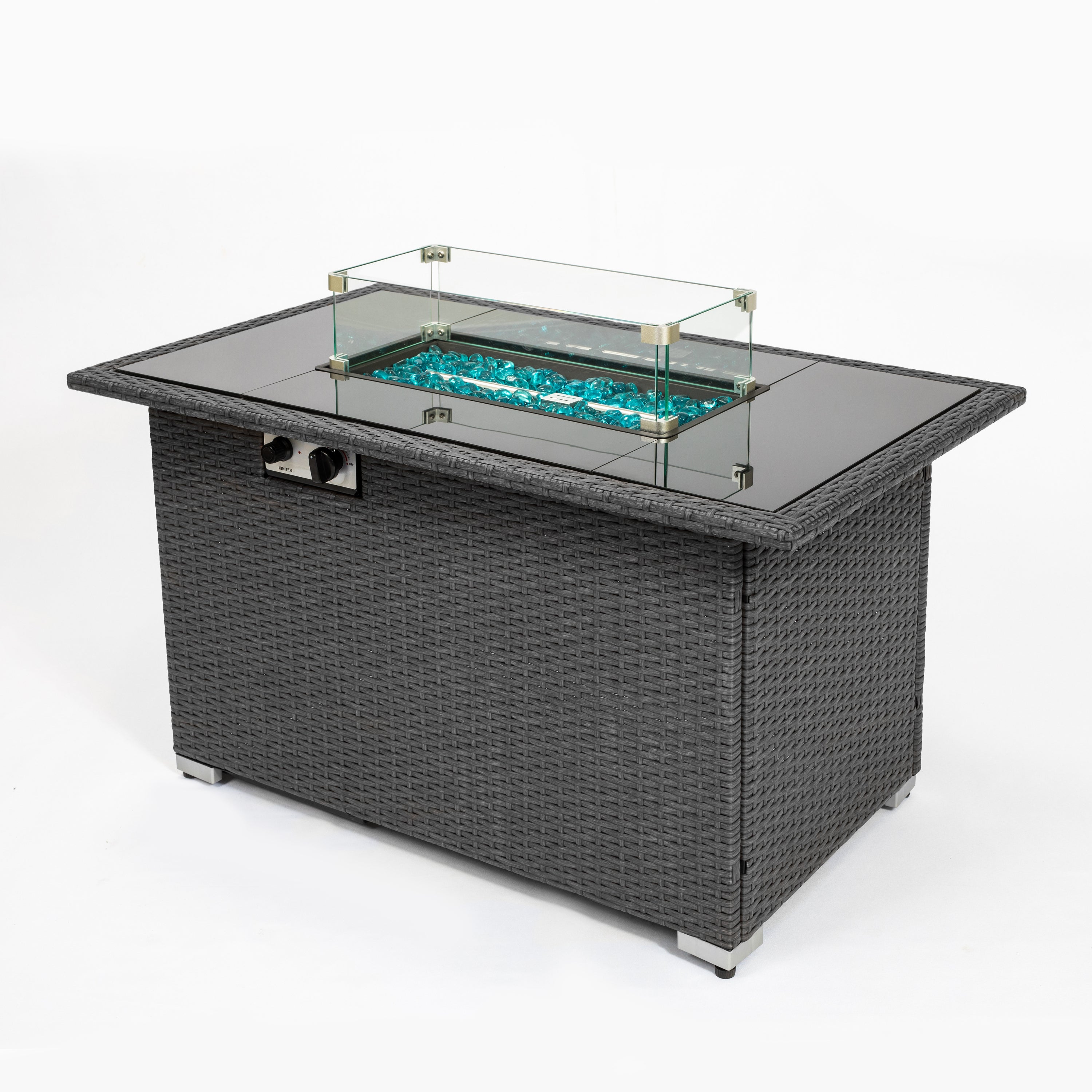 Outdoor 44" Gas Propane Fire pit  Table  Rectangle  50,000 BTU with  8mm Tempered Glass Tabletop & Blue Stone& Steel table lid &Table waterproof dusty Cover ,ETL Certification (Grey) - Atlantic Fine Furniture Inc