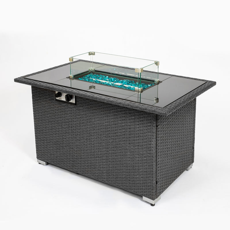 Outdoor 44" Gas Propane Fire pit  Table  Rectangle  50,000 BTU with  8mm Tempered Glass Tabletop & Blue Stone& Steel table lid &Table waterproof dusty Cover ,ETL Certification (Grey)