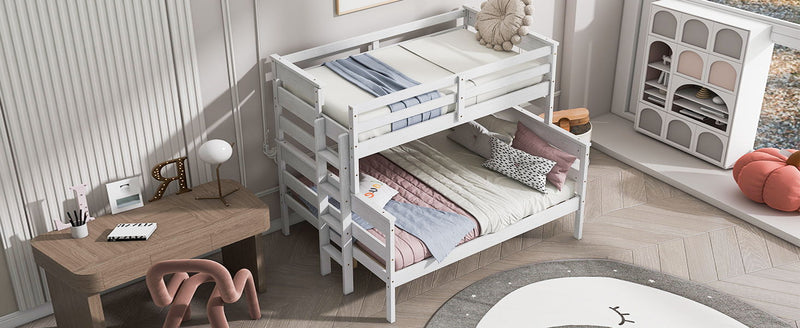 Wood Twin Over Full Bunk Bed With Ladder, White