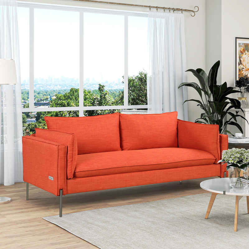76.2" Modern Style 3 Seat Sofa Linen Fabric Upholstered Couch Furniture 3 - Seats Couch For Different Spaces, Living Room, Apartment - Orange