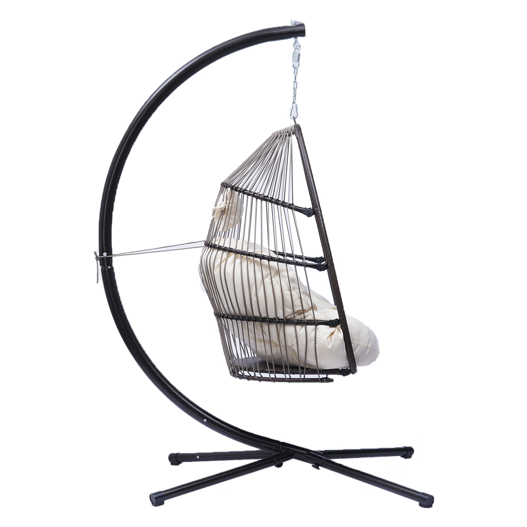 Outdoor Patio Wicker Folding Hanging Chair,Rattan Swing Hammock Egg Chair With C Type Bracket , With Cushion And Pillow - Atlantic Fine Furniture Inc