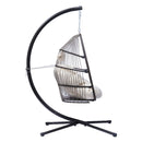 Outdoor Patio Wicker Folding Hanging Chair,Rattan Swing Hammock Egg Chair With C Type Bracket , With Cushion And Pillow - Atlantic Fine Furniture Inc