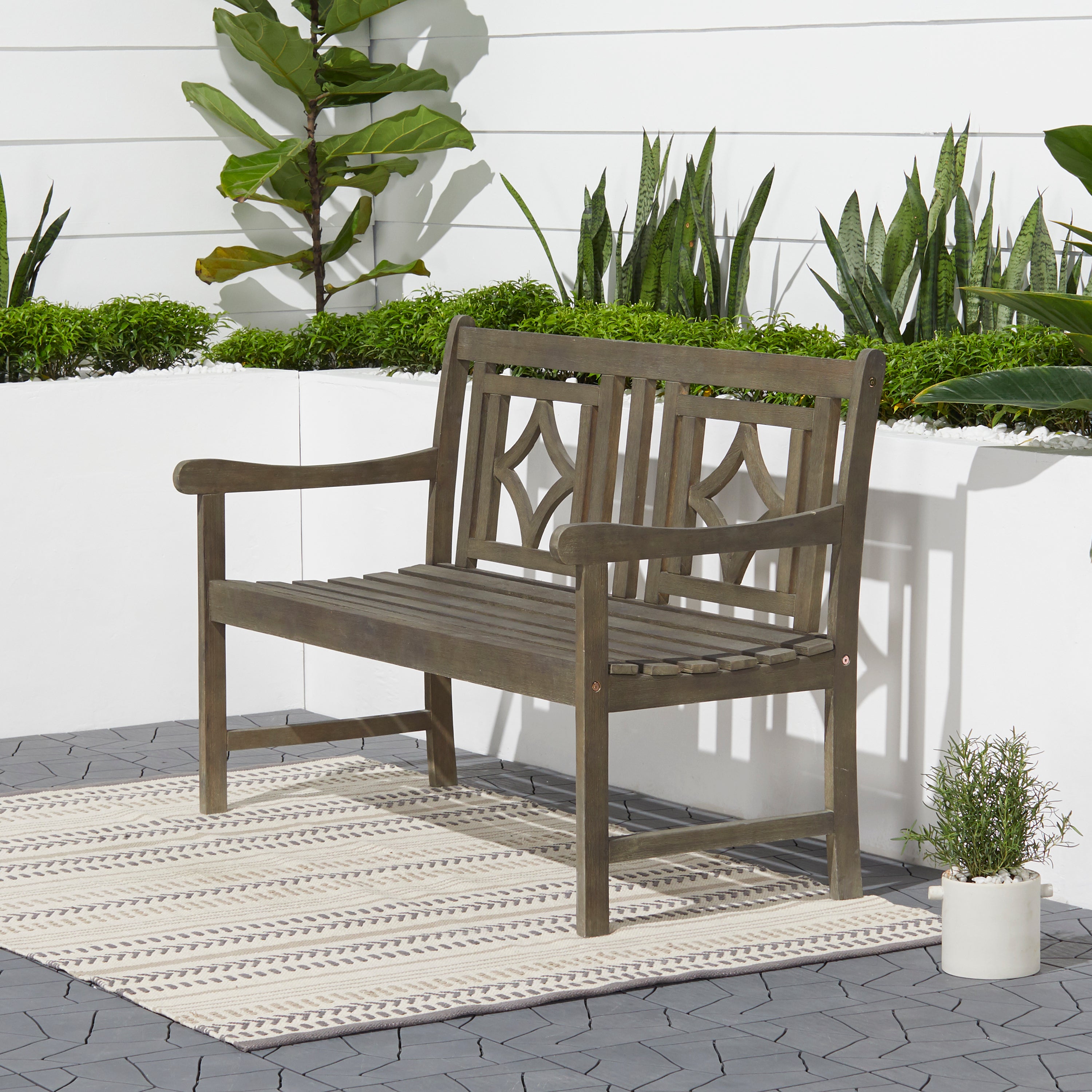 Renaissance Outdoor Patio Diamond 4-foot Hand-scraped Hardwood Bench - Atlantic Fine Furniture Inc