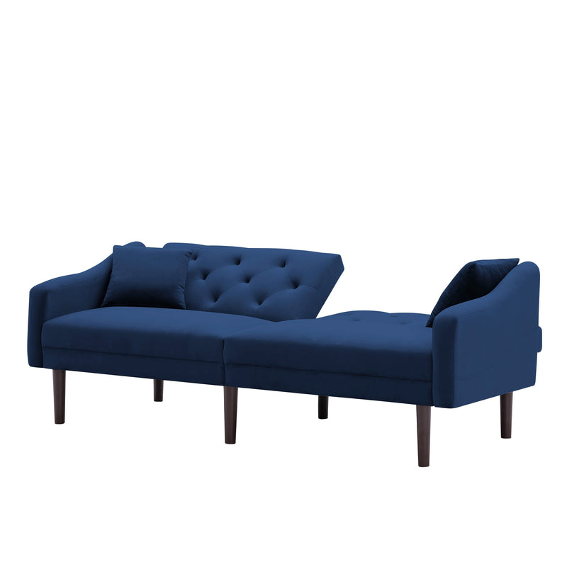 FUTON SOFA SLEEPER BLUE VELVET WITH 2 PILLOWS（same as W223S01366、W223S00358。Size difference, See Details in page.） ***Not available for sale on Walmart***