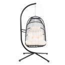 TOPMAX Patio Foldable Swing Chair Porch PE Wicker Egg Hanging Chair Hammock Chair w/Stand and Cushion for Outdoor Balcony Indoor Bedroom, Beige - Atlantic Fine Furniture Inc