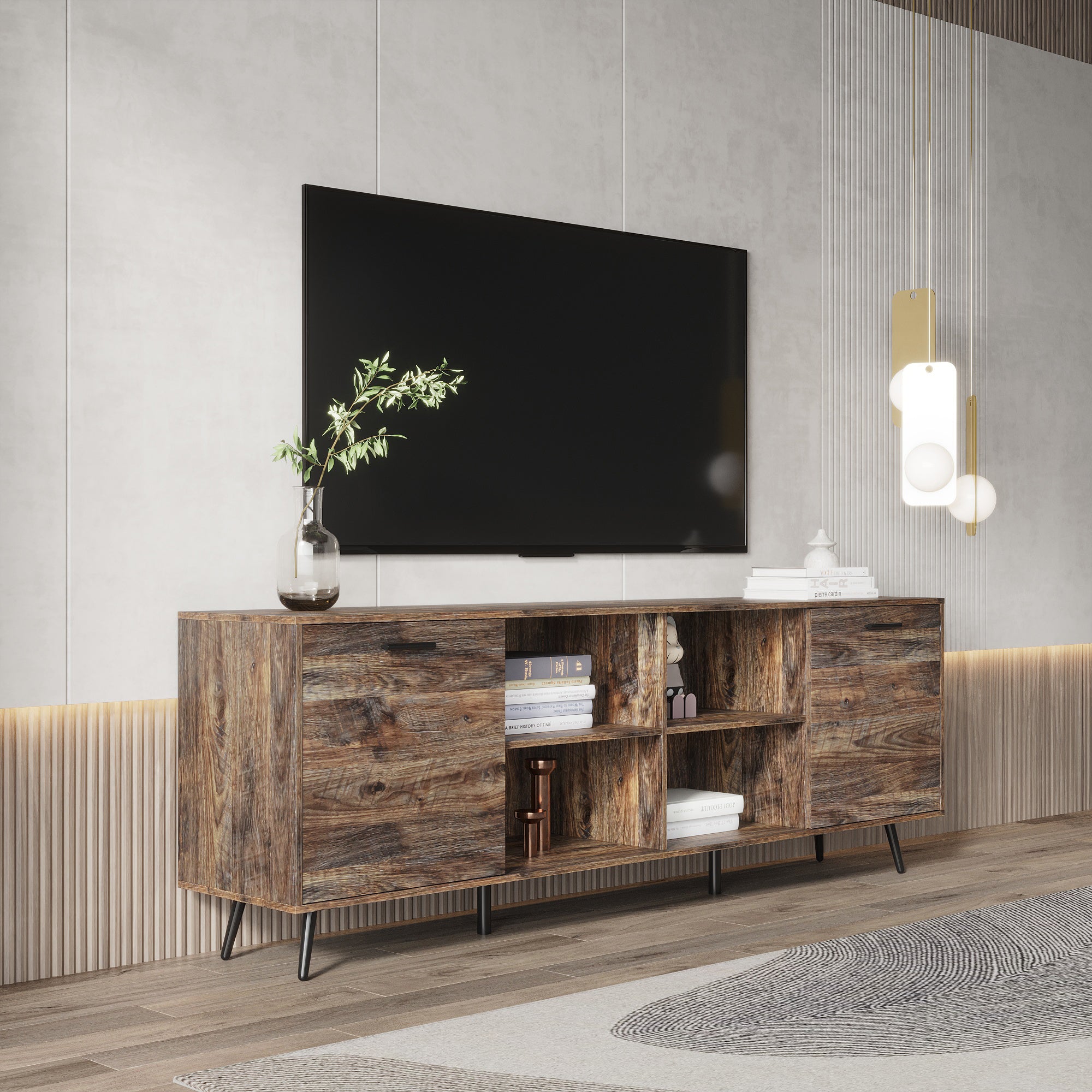 TV Stand Mid-Century Wood Modern Entertainment Center Adjustable Storage Cabinet TV Console for Living Room - Atlantic Fine Furniture Inc