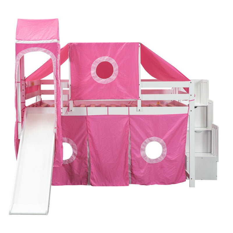 Full Size Loft Bed With Tent And Tower Pink