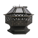 Garden & Outdoor Hex-Shaped wood Fire Pit with Spark Screen Poker and Fireplace Cover - Atlantic Fine Furniture Inc