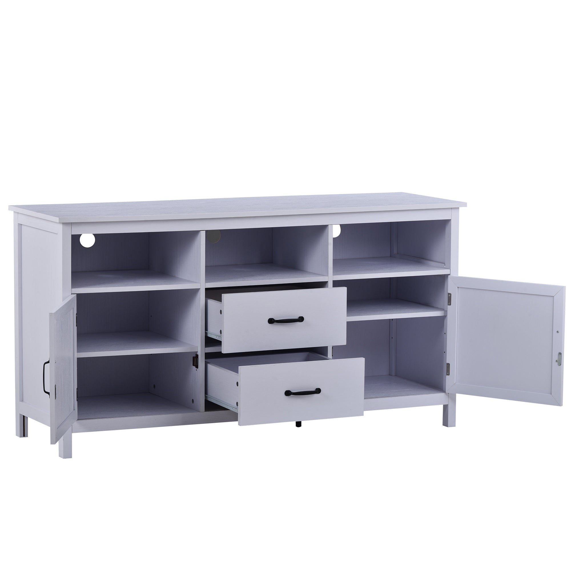 U-Can TV Stand for TV up to 68 in with 2 Doors and 2 Drawers Open Style Cabinet, Sideboard for Living room, White - Atlantic Fine Furniture Inc
