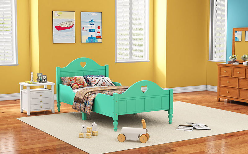 Macaron Twin Size Toddler Bed With Side Safety Rails And Headboard And Footboard, Seasoft Green