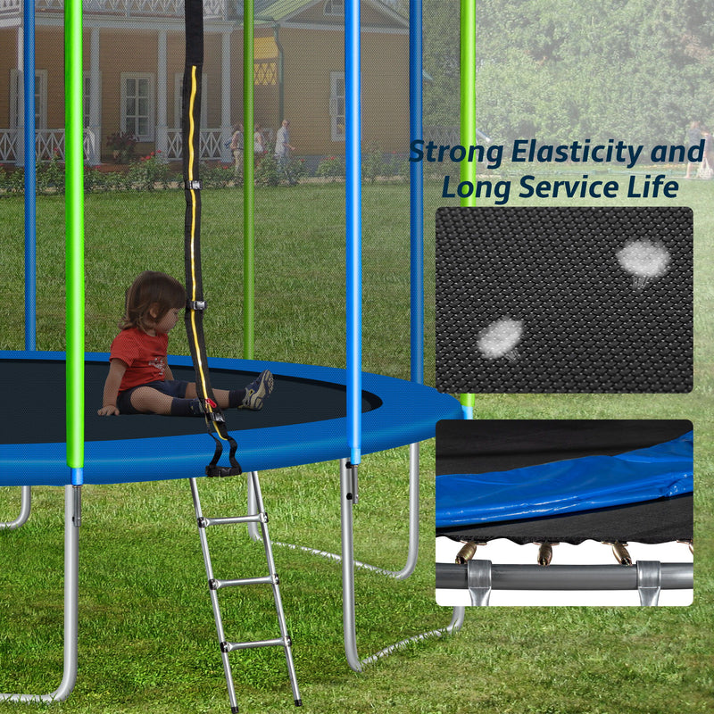 16FT Trampoline For Kids With Safety Enclosure Net - Ladder And 12 Wind Stakes - Round Outdoor Recreational Trampoline
