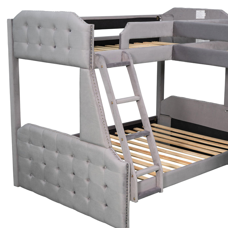 L-Shaped Twin Over Full Bunk Bed And Twin Size Loft Bed With Desk, Grey